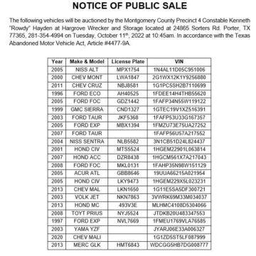 Notice of Public Sale in Porter, TX