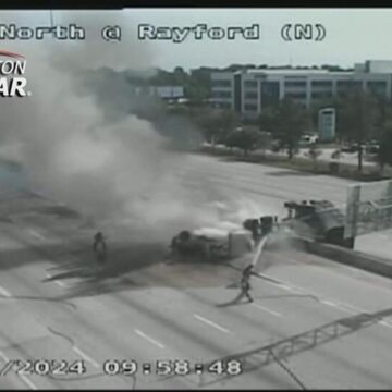 Fiery wreck involving truck shuts down I-45 SB in The Woodlands