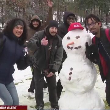 ‘H-E-B Dave’ the snowman built in The Woodlands